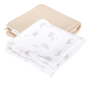 LITTLE DUTCH Swaddle doeken set hydrofiel 70 x 70 Baby Bunny / Beige