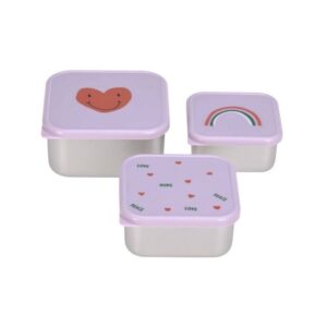 LASSIG - Snackbox Stainless Steel 3 stuks Happy Rascals Heart Lavender